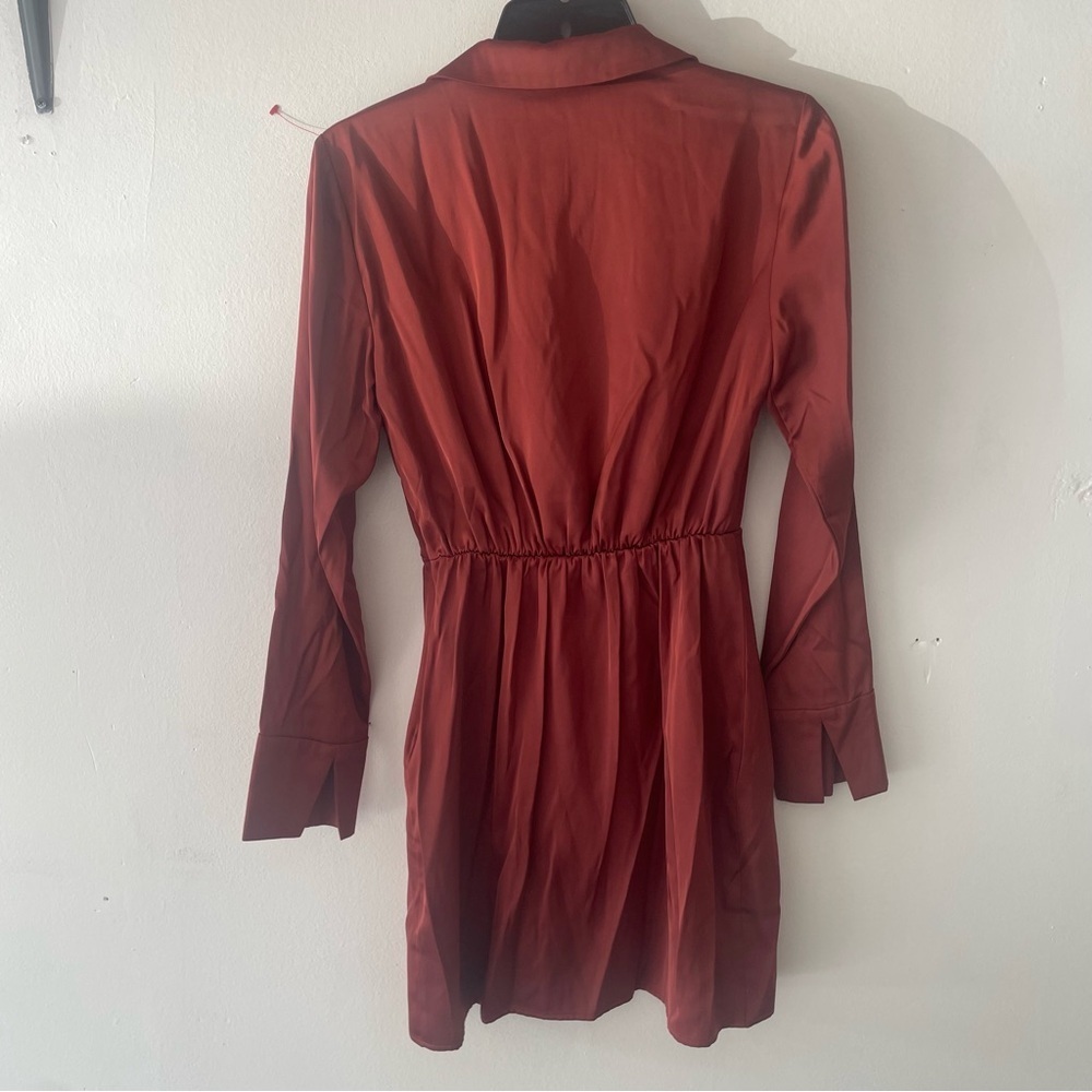 Abercrombie & Fitch Rust Red Long Sleeve Faux Wrap Mini Dress 27081 - Picture 3 of 10
